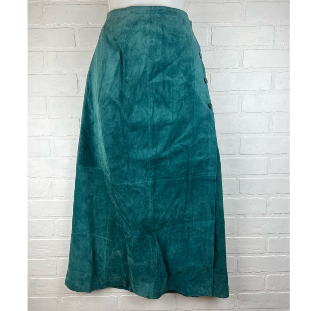 Vintage Global Identity Teal Blue Green Leather Maxi Skirt 70s Boho Skirt SZ9/10